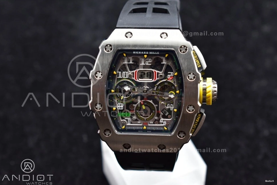 Chrono V Crystal 1:1 RM011 Strap Edition Black KVF Rubber on Black A7750 SS 1025 Functional Dial Best 0706